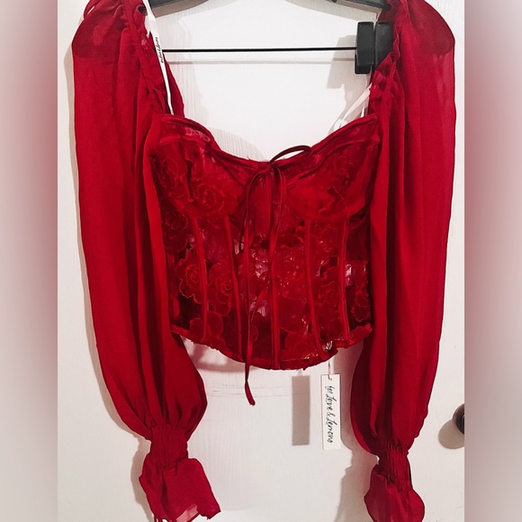 NWT For Love and Lemons Red Long sleeve corset top - small - Picture 7 of 7